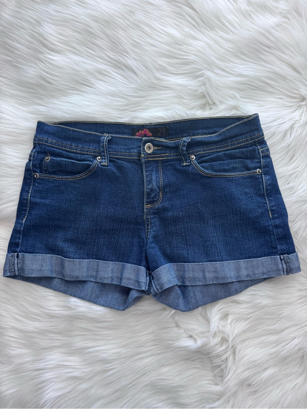 Forever 21 Dark Blue Denim Cuffed Women's Shorts